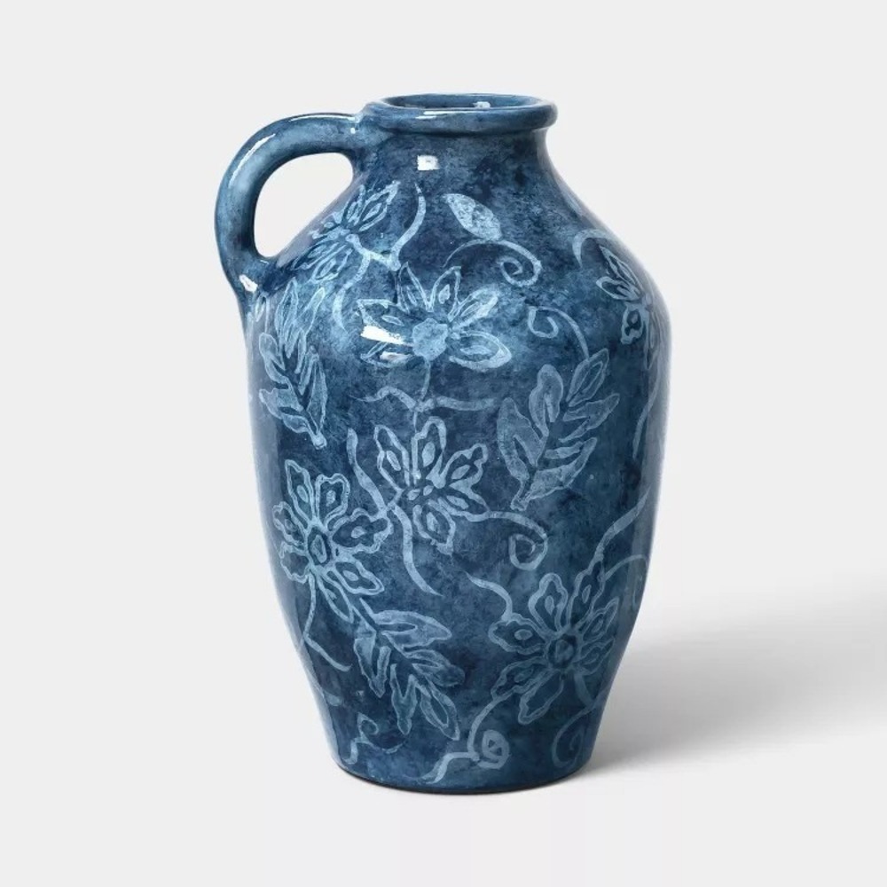 11.5" Painted Short Neck Decorative Vase, Terracotta, Blue - Threshold, Target™
